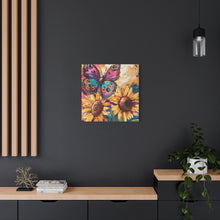Load image into Gallery viewer, Colorful Butterfly and Sunflowers Canvas Art, Nature Wall Decor, Flower Artwork, Gift for Home, Boho Decor, Vibrant Art Print