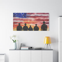 Load image into Gallery viewer, Patriotic Canvas Art - Silhouetted Police Officers with American Flag