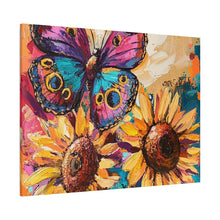 Load image into Gallery viewer, Colorful Butterfly and Sunflowers Canvas Art, Nature Wall Decor, Flower Artwork, Gift for Home, Boho Decor, Vibrant Art Print