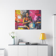 Load image into Gallery viewer, Colorful Drummer Canvas Art Print, Modern Wall Decor, Music Lover Gift, Vibrant Home Accent, Jazz Art Piece, Unique Gift Idea
