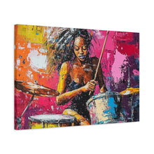 Load image into Gallery viewer, Colorful Drummer Canvas Art Print, Modern Wall Decor, Music Lover Gift, Vibrant Home Accent, Jazz Art Piece, Unique Gift Idea