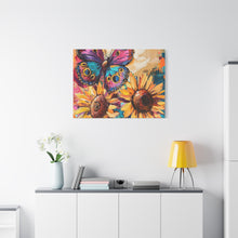 Load image into Gallery viewer, Colorful Butterfly and Sunflowers Canvas Art, Nature Wall Decor, Flower Artwork, Gift for Home, Boho Decor, Vibrant Art Print
