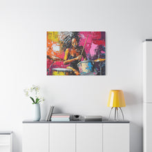 Load image into Gallery viewer, Colorful Drummer Canvas Art Print, Modern Wall Decor, Music Lover Gift, Vibrant Home Accent, Jazz Art Piece, Unique Gift Idea