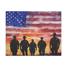 Load image into Gallery viewer, Patriotic Canvas Art - Silhouetted Police Officers with American Flag