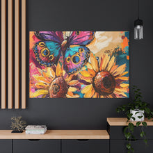 Load image into Gallery viewer, Colorful Butterfly and Sunflowers Canvas Art, Nature Wall Decor, Flower Artwork, Gift for Home, Boho Decor, Vibrant Art Print
