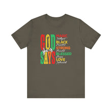 Load image into Gallery viewer, Inspirational Unisex Jersey Short Sleeve Tee - "God Says" Empowering Message