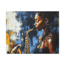 Load image into Gallery viewer, Saxophone Art Canvas, Jazz Decor, Music Lover Gift, Home Wall Art, Portrait Painting, Modern Artwork, Unique Gift Idea
