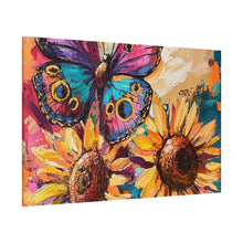 Load image into Gallery viewer, Colorful Butterfly and Sunflowers Canvas Art, Nature Wall Decor, Flower Artwork, Gift for Home, Boho Decor, Vibrant Art Print