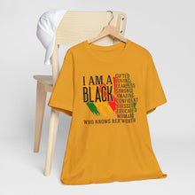 Load image into Gallery viewer, Empowered Black Woman Tee - I AM A BLACK Heart Design - Unisex Jersey Short Sleeve