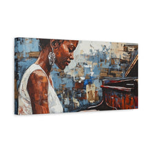 Load image into Gallery viewer, Canvas Wall Art, Piano Woman Artwork, Living Room Decor, Music Lover Gift, Black Artist Print, Home Office Decoration