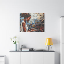 Load image into Gallery viewer, Canvas Wall Art, Piano Woman Artwork, Living Room Decor, Music Lover Gift, Black Artist Print, Home Office Decoration