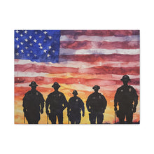 Load image into Gallery viewer, Patriotic Canvas Art - Silhouetted Police Officers with American Flag