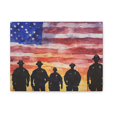 Load image into Gallery viewer, Patriotic Canvas Art - Silhouetted Police Officers with American Flag