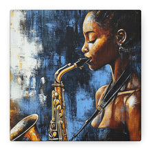 Load image into Gallery viewer, Saxophone Art Canvas, Jazz Decor, Music Lover Gift, Home Wall Art, Portrait Painting, Modern Artwork, Unique Gift Idea
