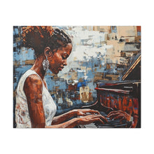 Load image into Gallery viewer, Canvas Wall Art, Piano Woman Artwork, Living Room Decor, Music Lover Gift, Black Artist Print, Home Office Decoration