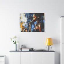 Load image into Gallery viewer, Saxophone Art Canvas, Jazz Decor, Music Lover Gift, Home Wall Art, Portrait Painting, Modern Artwork, Unique Gift Idea
