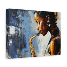 Load image into Gallery viewer, Saxophone Art Canvas, Music Lover Decor, Jazz Wall Art, Unique Gift for Musicians, Home Office Decoration, Inspirational Artwork