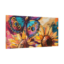 Load image into Gallery viewer, Colorful Butterfly and Sunflowers Canvas Art, Nature Wall Decor, Flower Artwork, Gift for Home, Boho Decor, Vibrant Art Print