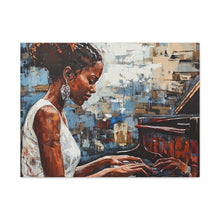 Load image into Gallery viewer, Canvas Wall Art, Piano Woman Artwork, Living Room Decor, Music Lover Gift, Black Artist Print, Home Office Decoration