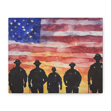 Load image into Gallery viewer, Patriotic Canvas Art - Silhouetted Police Officers with American Flag