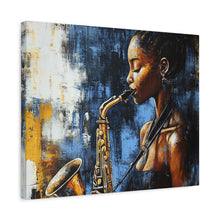 Load image into Gallery viewer, Saxophone Art Canvas, Jazz Decor, Music Lover Gift, Home Wall Art, Portrait Painting, Modern Artwork, Unique Gift Idea