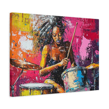 Load image into Gallery viewer, Colorful Drummer Canvas Art Print, Modern Wall Decor, Music Lover Gift, Vibrant Home Accent, Jazz Art Piece, Unique Gift Idea