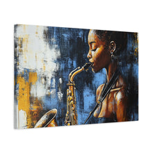 Load image into Gallery viewer, Saxophone Art Canvas, Jazz Decor, Music Lover Gift, Home Wall Art, Portrait Painting, Modern Artwork, Unique Gift Idea