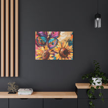 Load image into Gallery viewer, Colorful Butterfly and Sunflowers Canvas Art, Nature Wall Decor, Flower Artwork, Gift for Home, Boho Decor, Vibrant Art Print