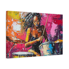 Load image into Gallery viewer, Colorful Drummer Canvas Art Print, Modern Wall Decor, Music Lover Gift, Vibrant Home Accent, Jazz Art Piece, Unique Gift Idea
