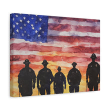 Load image into Gallery viewer, Patriotic Canvas Art - Silhouetted Police Officers with American Flag