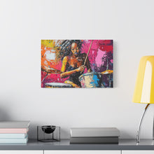 Load image into Gallery viewer, Colorful Drummer Canvas Art Print, Modern Wall Decor, Music Lover Gift, Vibrant Home Accent, Jazz Art Piece, Unique Gift Idea