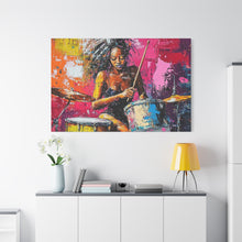 Load image into Gallery viewer, Colorful Drummer Canvas Art Print, Modern Wall Decor, Music Lover Gift, Vibrant Home Accent, Jazz Art Piece, Unique Gift Idea