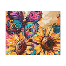 Load image into Gallery viewer, Colorful Butterfly and Sunflowers Canvas Art, Nature Wall Decor, Flower Artwork, Gift for Home, Boho Decor, Vibrant Art Print