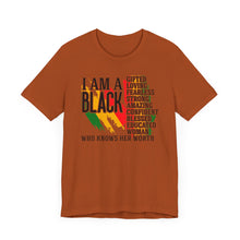 Load image into Gallery viewer, Empowered Black Woman Tee - I AM A BLACK Heart Design - Unisex Jersey Short Sleeve