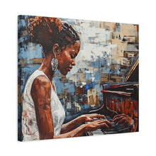 Load image into Gallery viewer, Canvas Wall Art, Piano Woman Artwork, Living Room Decor, Music Lover Gift, Black Artist Print, Home Office Decoration