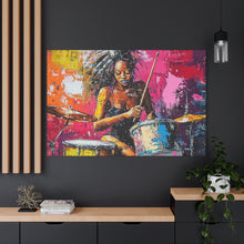 Load image into Gallery viewer, Colorful Drummer Canvas Art Print, Modern Wall Decor, Music Lover Gift, Vibrant Home Accent, Jazz Art Piece, Unique Gift Idea