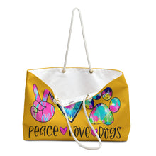 Load image into Gallery viewer, Weekender Bag - Peace, Love, Dogs