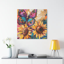 Load image into Gallery viewer, Colorful Butterfly and Sunflowers Canvas Art, Nature Wall Decor, Flower Artwork, Gift for Home, Boho Decor, Vibrant Art Print