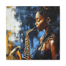Load image into Gallery viewer, Saxophone Art Canvas, Jazz Decor, Music Lover Gift, Home Wall Art, Portrait Painting, Modern Artwork, Unique Gift Idea