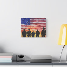 Load image into Gallery viewer, Patriotic Canvas Art - Silhouetted Police Officers with American Flag