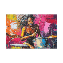 Load image into Gallery viewer, Colorful Drummer Canvas Art Print, Modern Wall Decor, Music Lover Gift, Vibrant Home Accent, Jazz Art Piece, Unique Gift Idea