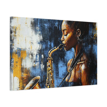 Load image into Gallery viewer, Saxophone Art Canvas, Jazz Decor, Music Lover Gift, Home Wall Art, Portrait Painting, Modern Artwork, Unique Gift Idea