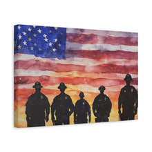 Load image into Gallery viewer, Patriotic Canvas Art - Silhouetted Police Officers with American Flag