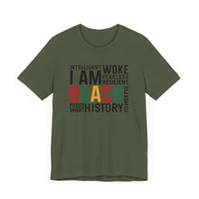 Load image into Gallery viewer, Empowering Black History Unisex Tee - WOKE, INTELLIGENT, RESILIENT
