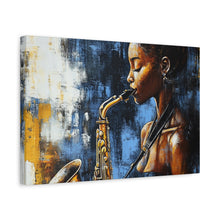 Load image into Gallery viewer, Saxophone Art Canvas, Jazz Decor, Music Lover Gift, Home Wall Art, Portrait Painting, Modern Artwork, Unique Gift Idea
