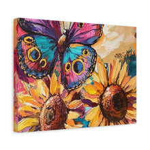 Load image into Gallery viewer, Colorful Butterfly and Sunflowers Canvas Art, Nature Wall Decor, Flower Artwork, Gift for Home, Boho Decor, Vibrant Art Print