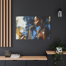 Load image into Gallery viewer, Saxophone Art Canvas, Jazz Decor, Music Lover Gift, Home Wall Art, Portrait Painting, Modern Artwork, Unique Gift Idea