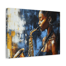 Load image into Gallery viewer, Saxophone Art Canvas, Jazz Decor, Music Lover Gift, Home Wall Art, Portrait Painting, Modern Artwork, Unique Gift Idea