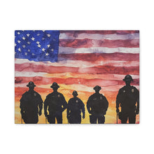 Load image into Gallery viewer, Patriotic Canvas Art - Silhouetted Police Officers with American Flag