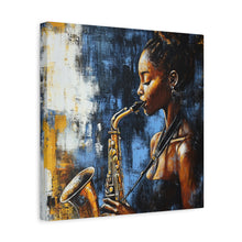 Load image into Gallery viewer, Saxophone Art Canvas, Jazz Decor, Music Lover Gift, Home Wall Art, Portrait Painting, Modern Artwork, Unique Gift Idea